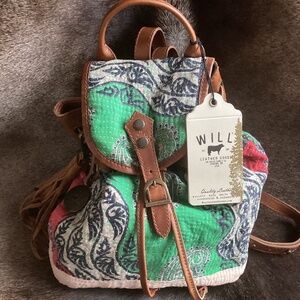 WILL Leather Goods Multi Colored Leather Cross Slouch Gather Drawstring Backpack
